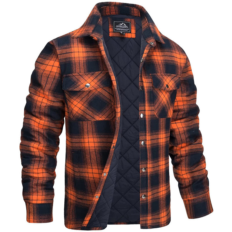 Men's Plaid Flannel Jacket - Lumberjack Work Shirt - Orange