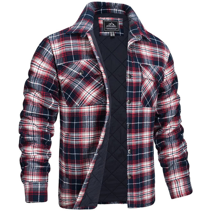 Men's Plaid Flannel Jacket - Lumberjack Work Shirt - Red