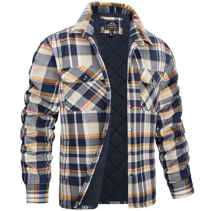 Men's Plaid Flannel Jacket - Lumberjack Work Shirt - Yellow
