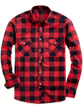 Men's Plaid Flannel Shirt with Dual Chest Pockets - Casual