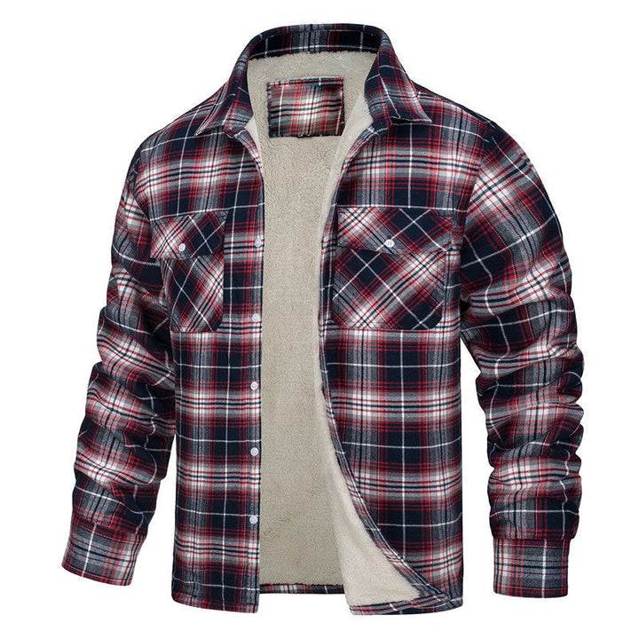 Men's Plaid Winter Jacket - Warm Quilted Lining - Red