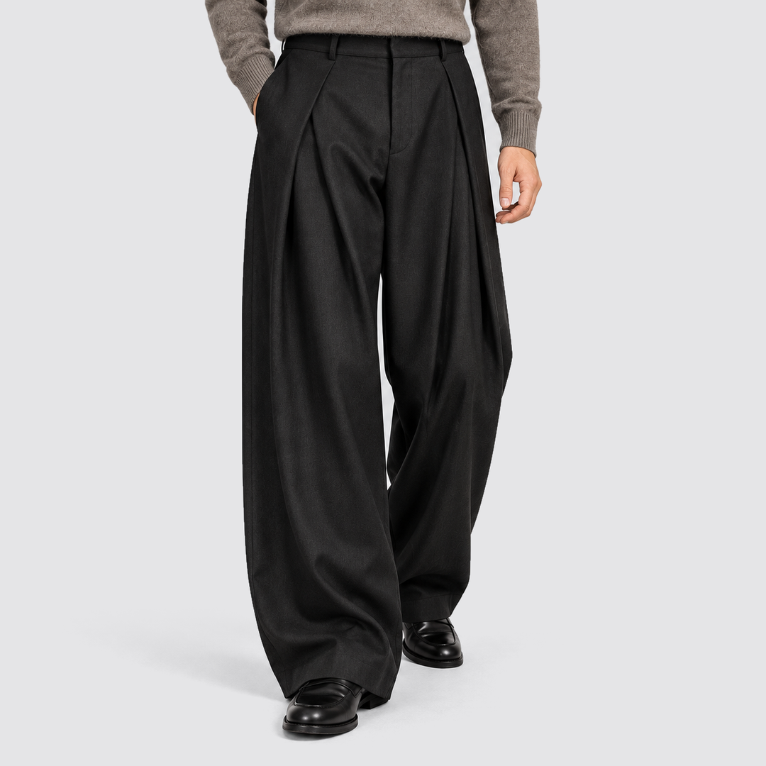 Men's Pleated Wide-Leg Trousers - High-Waist Tailored Fit