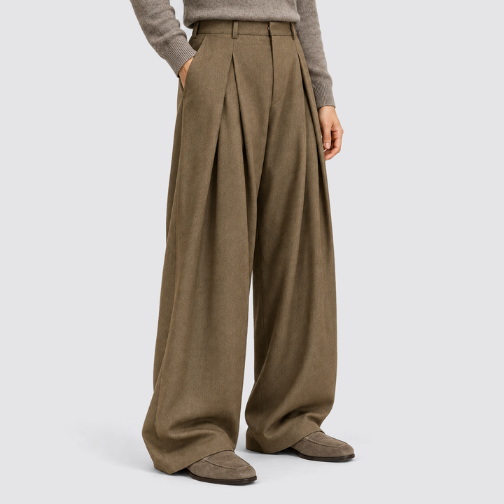 Men's Pleated Wide-Leg Trousers - High-Waist Tailored Fit