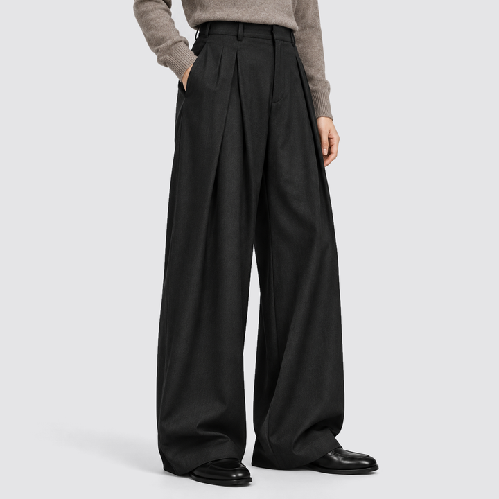 Men's Pleated Wide-Leg Trousers - High-Waist Tailored Fit