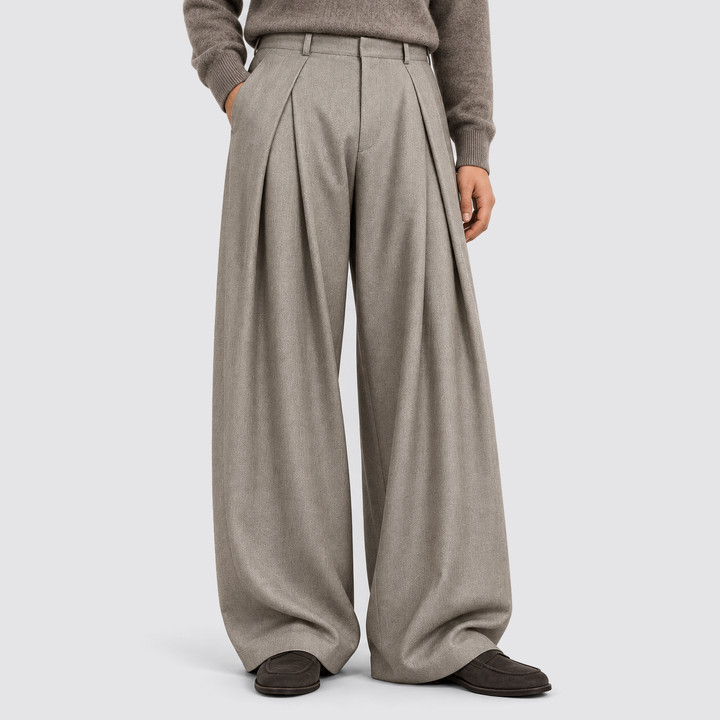 Men's Pleated Wide-Leg Trousers in grey, High-Waist Tailored Fit