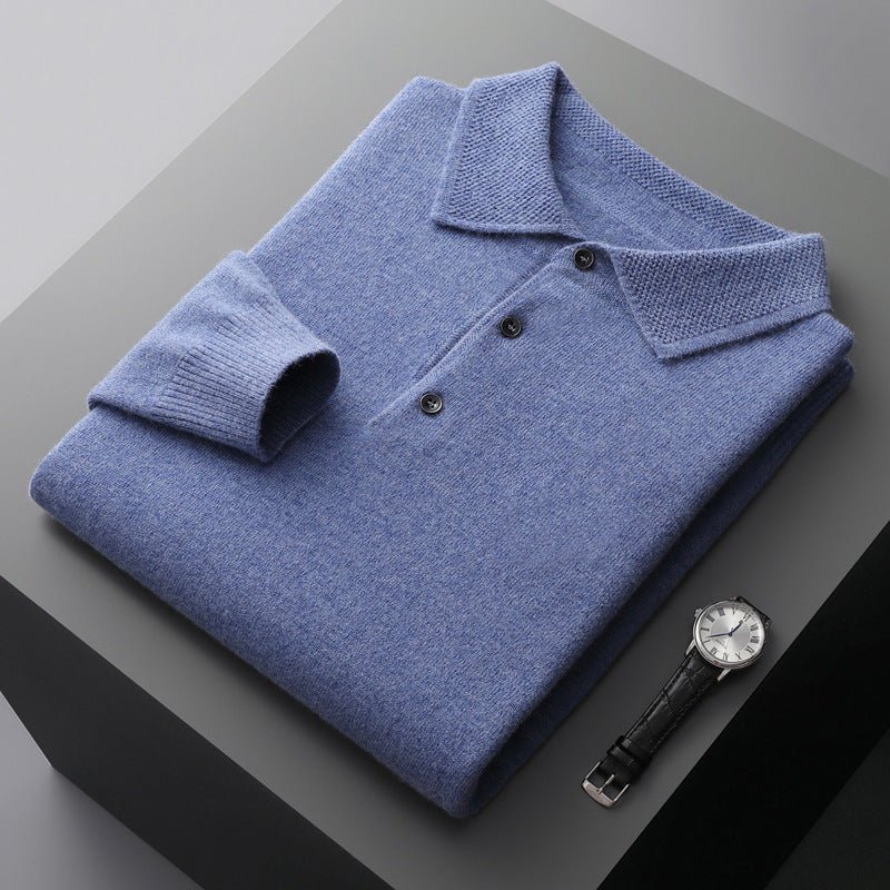 Men's Polo Sweater - Classic Knit with Collar - Blue