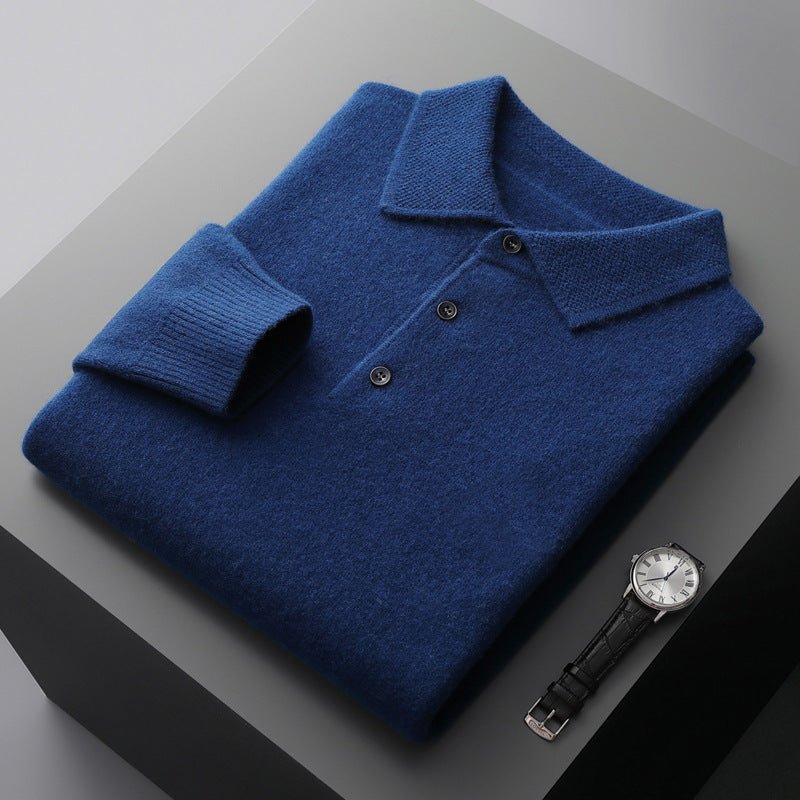 Men's Polo Sweater - Classic Knit with Collar - Navy