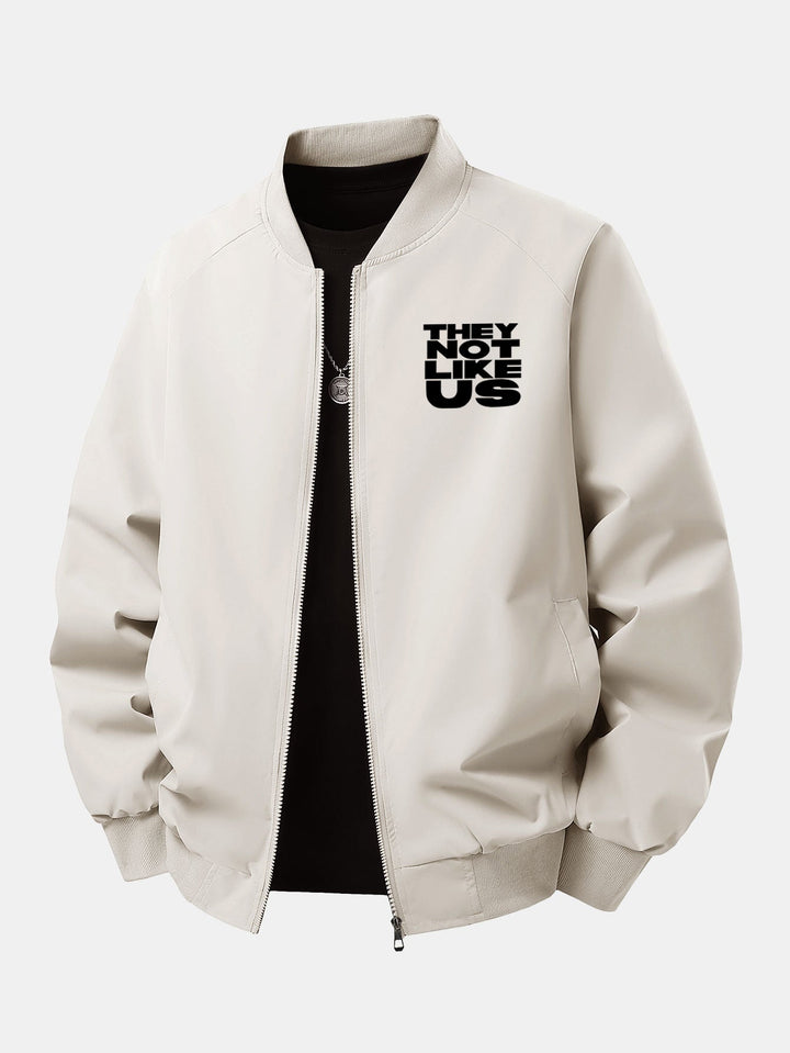 Men's Printed Zip Bomber Jacket – Relaxed Fit Streetwear - Beige