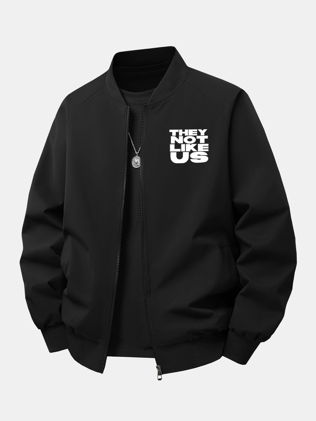 Men's Printed Zip Bomber Jacket – Relaxed Fit Streetwear - Black