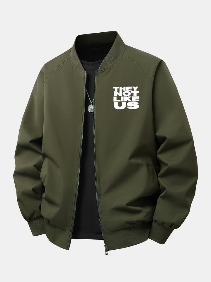Men's Printed Zip Bomber Jacket – Relaxed Fit Streetwear - Dark Green