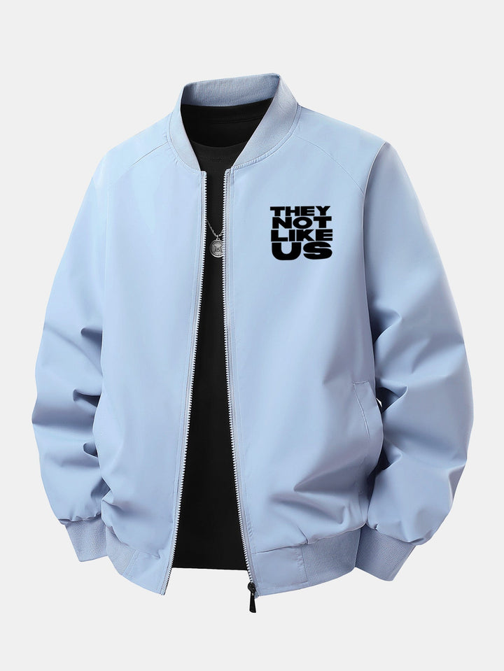 Men's Printed Zip Bomber Jacket – Relaxed Fit Streetwear - Light Blue