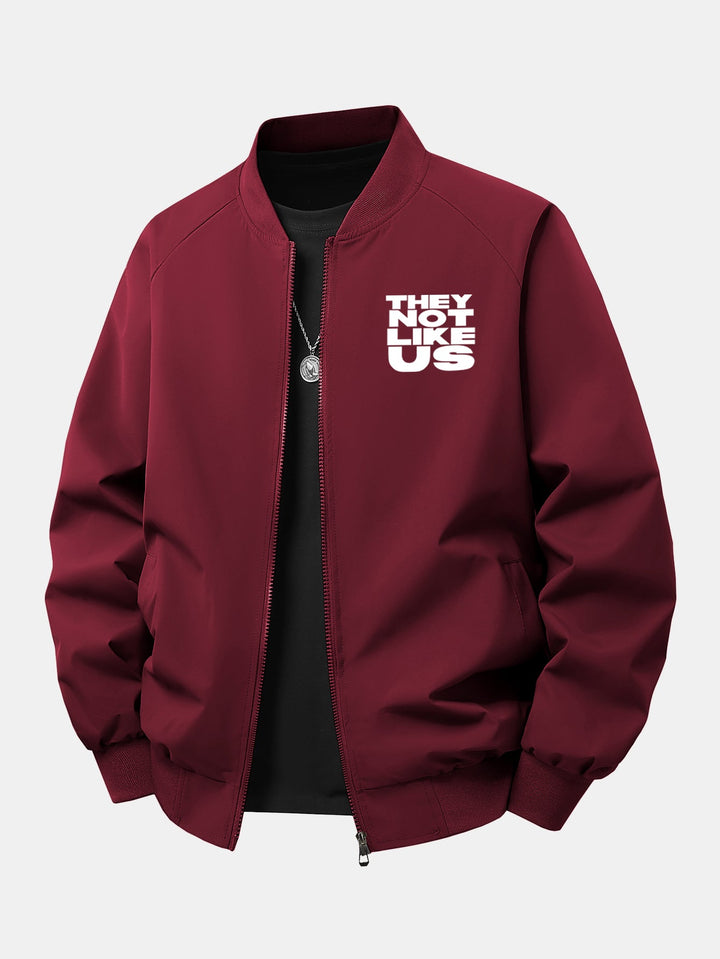 Men's Printed Zip Bomber Jacket – Relaxed Fit Streetwear - Wine Red