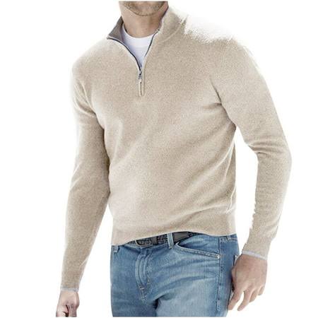 Men's Quarter-Zip Pullover Sweater - Timeless Comfort - Beige