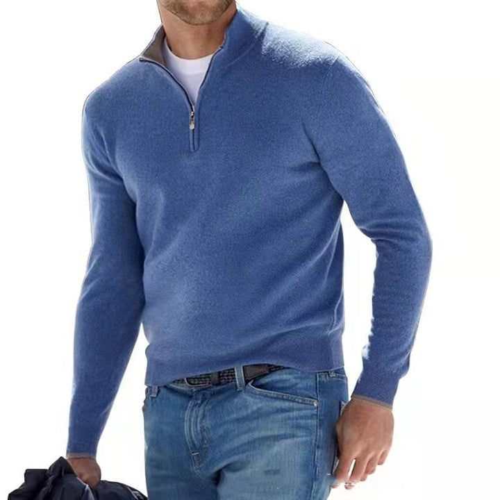Men's Quarter-Zip Pullover Sweater - Timeless Comfort - Blue