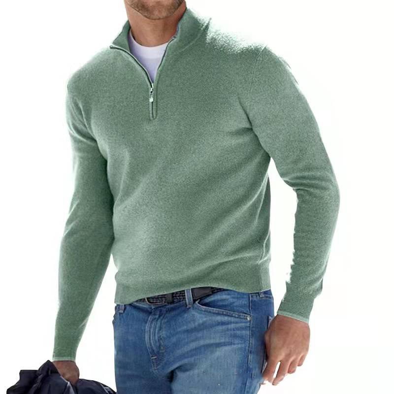 Men's Quarter-Zip Pullover Sweater - Timeless Comfort - Green