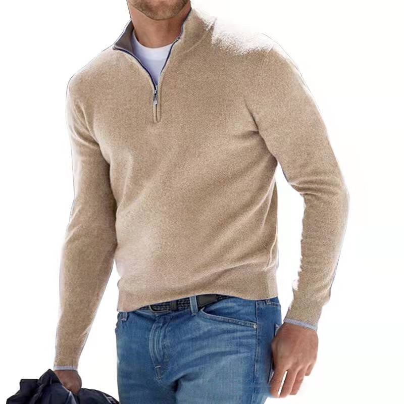 Men's Quarter-Zip Pullover Sweater - Timeless Comfort - Khaki
