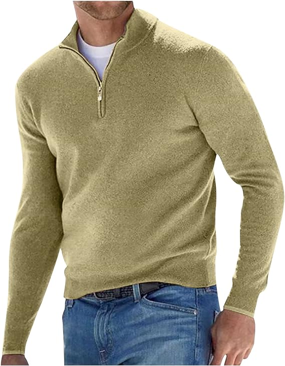 Men's Quarter-Zip Pullover Sweater - Timeless Comfort - Light Green