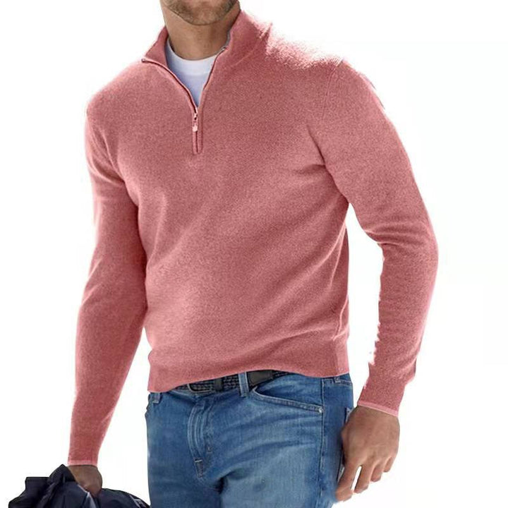 Men's Quarter-Zip Pullover Sweater - Timeless Comfort - Pink
