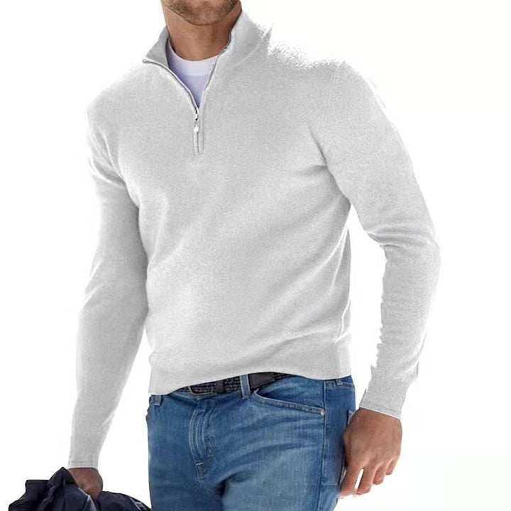 Men's Quarter-Zip Pullover Sweater - Timeless Comfort - White