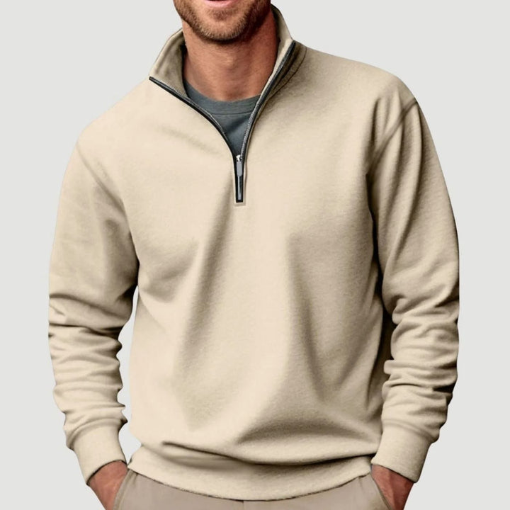 Men's Quarter-Zip Stand-Collar Sweatshirt in beige, Relaxed Fit