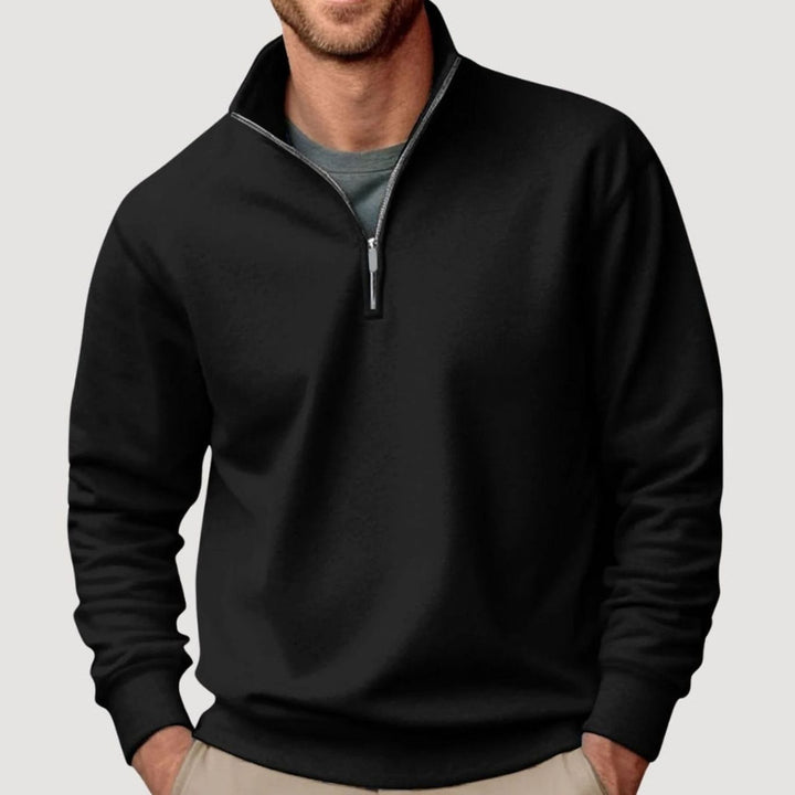 Men's Quarter-Zip Stand-Collar Sweatshirt in black, Relaxed Fit