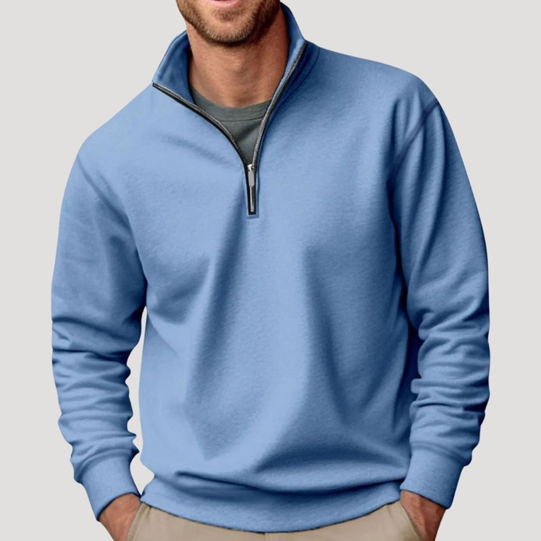 Men's Quarter-Zip Stand-Collar Sweatshirt in blue, Relaxed Fit