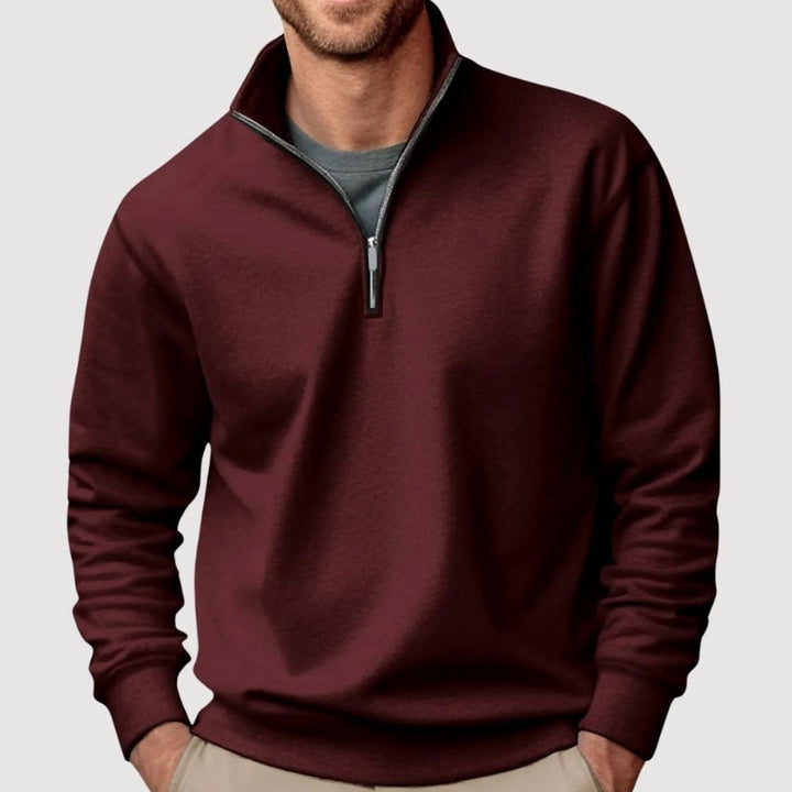 Men's Quarter-Zip Stand-Collar Sweatshirt in brown, Relaxed Fit