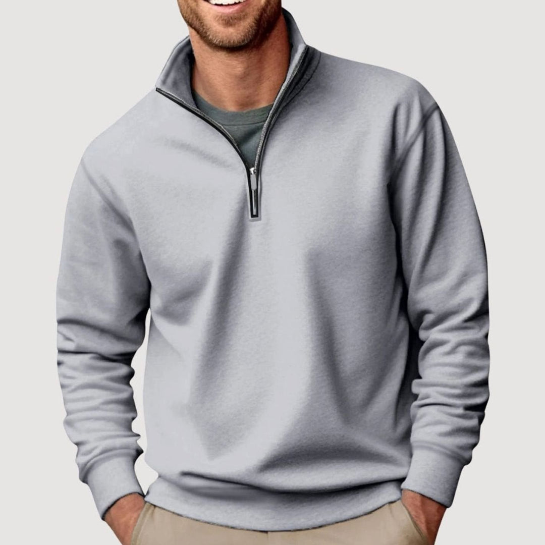 Men's Quarter-Zip Stand-Collar Sweatshirt in grey, Relaxed Fit