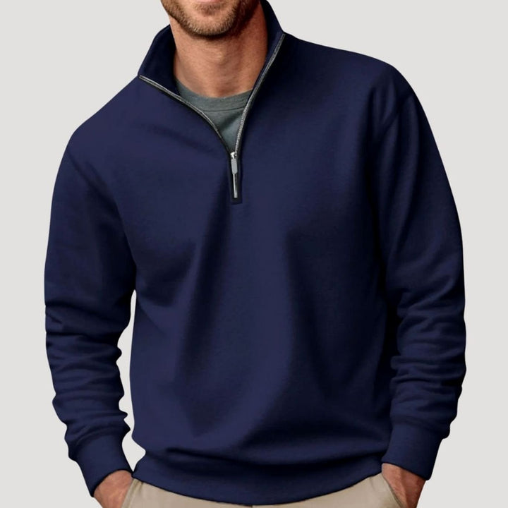 Men's Quarter-Zip Stand-Collar Sweatshirt in navy, Relaxed Fit