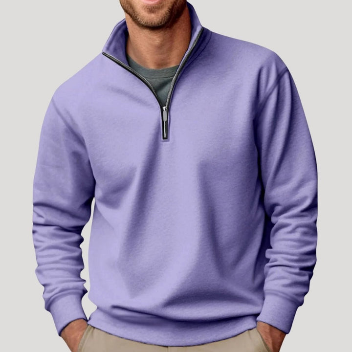 Men's Quarter-Zip Stand-Collar Sweatshirt in purple, Relaxed Fit