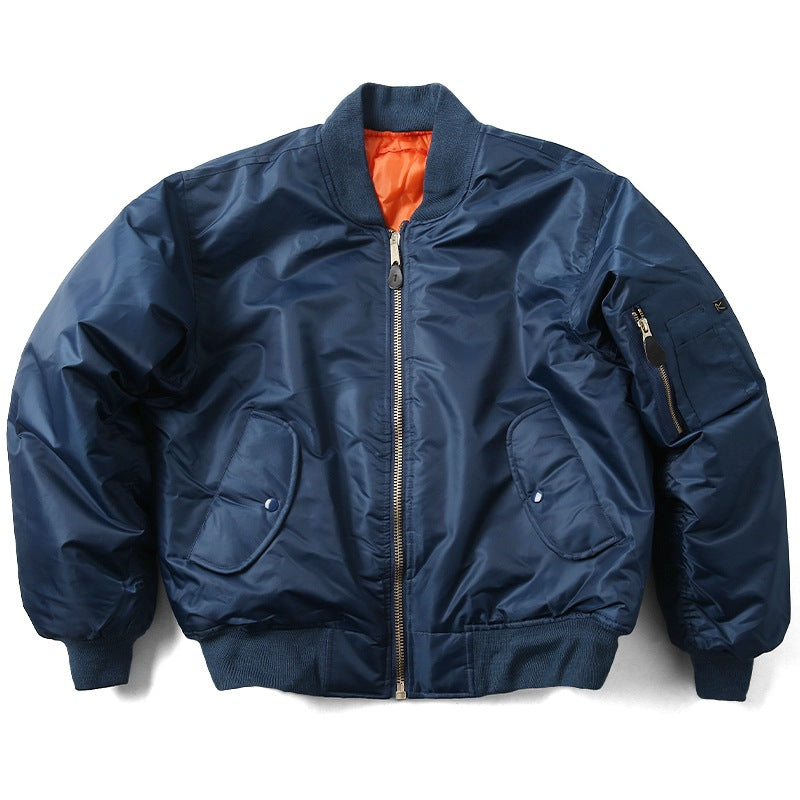 Men's Quilted Bomber Jacket - Classic Zip & Stand Collar - Blue