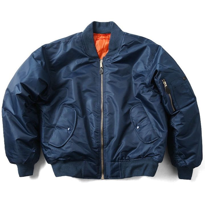 Men's Quilted Bomber Jacket - Classic Zip & Stand Collar - Blue
