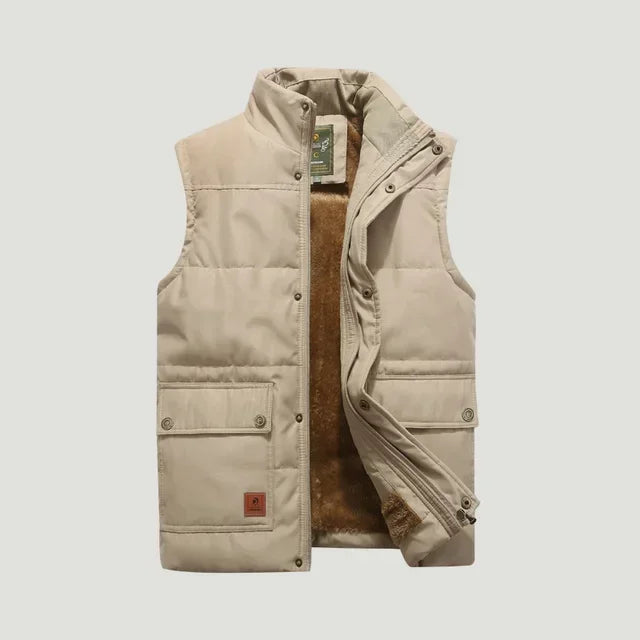 Men's Quilted Gilet Vest - Lightweight Winter Layer - Khaki