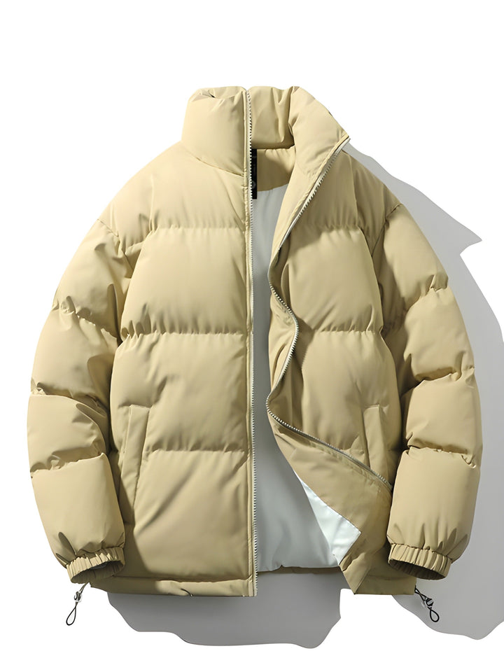 Men's Quilted Parka Jacket - Loose Fit Winter Coat - Beige