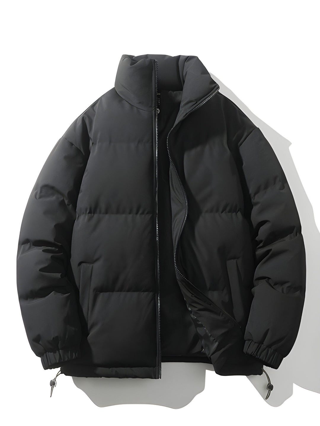Men's Quilted Parka Jacket - Loose Fit Winter Coat - Black