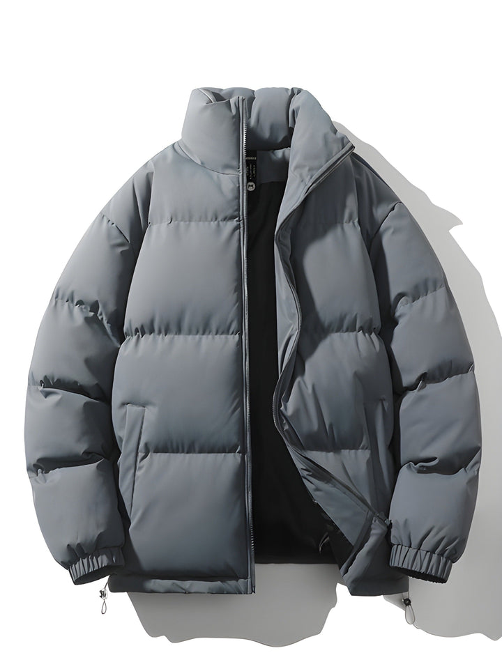 Men's Quilted Parka Jacket - Loose Fit Winter Coat - Grey