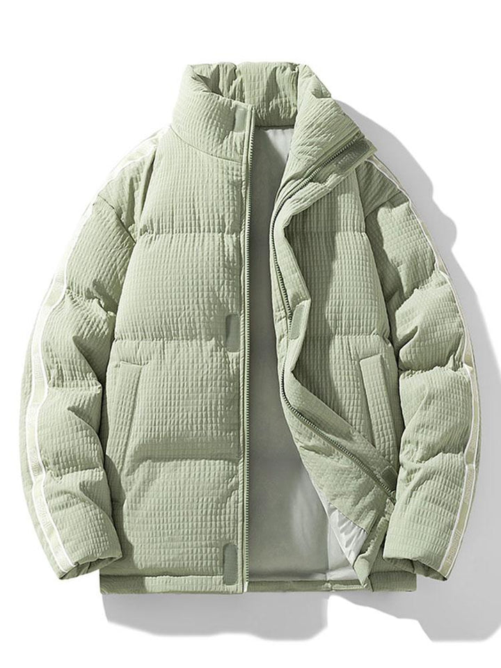 Men's Quilted Puffer Jacket with Stand Collar – Winter Warmth - Light Green