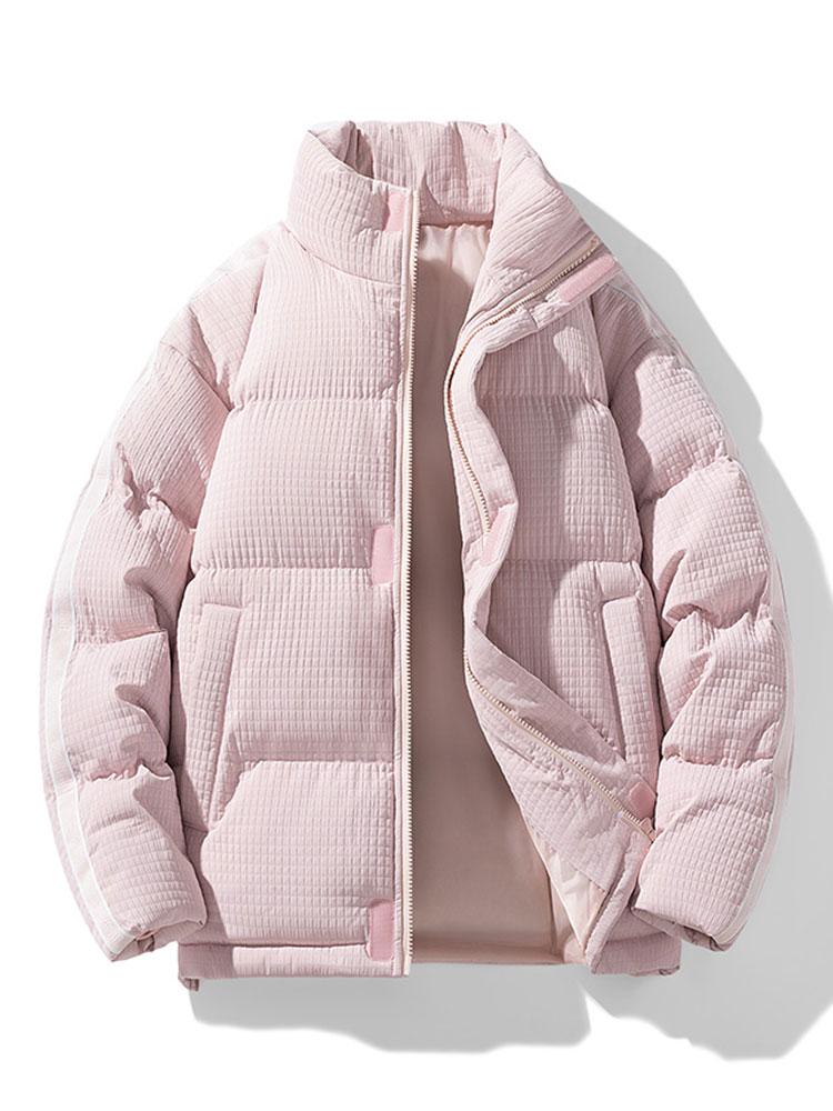 Men's Quilted Puffer Jacket with Stand Collar – Winter Warmth - Light Pink