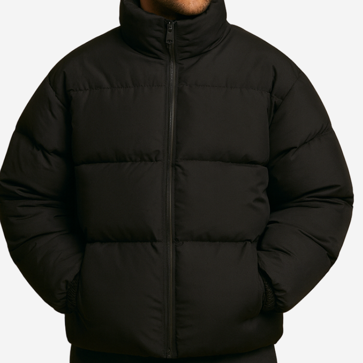Men's Quilted Puffer Winter Jacket - Warm Casual Coat - Black