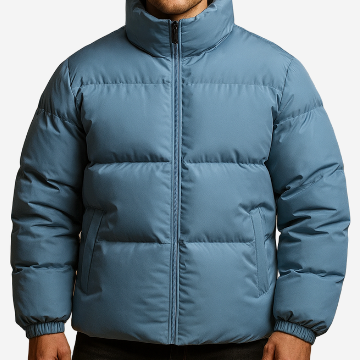 Men's Quilted Puffer Winter Jacket - Warm Casual Coat - Blue