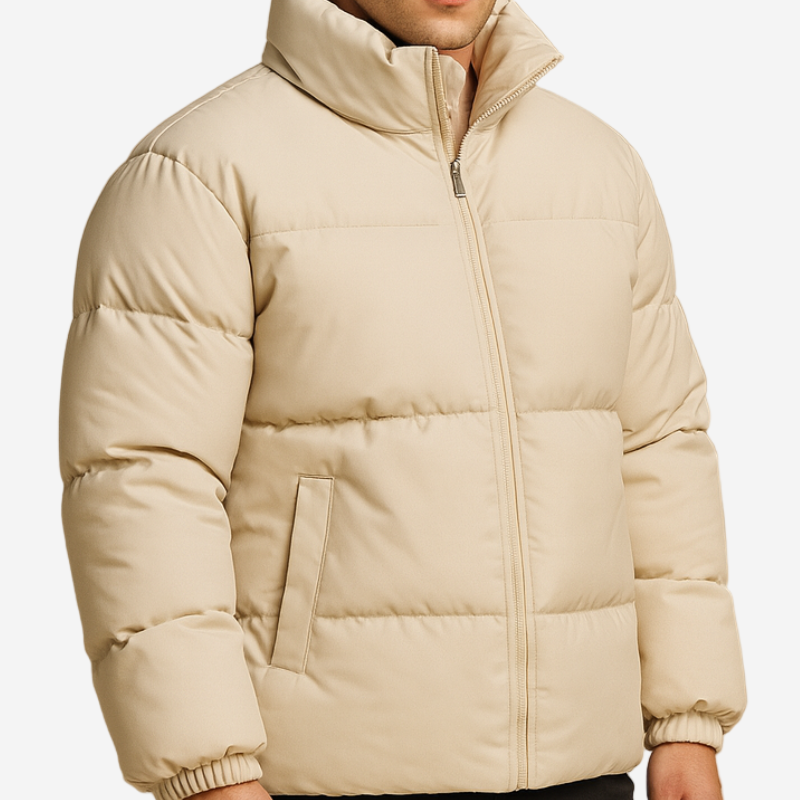 Men's Quilted Puffer Winter Jacket - Warm Casual Coat - Khaki