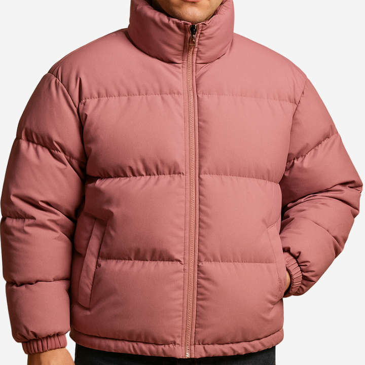 Men's Quilted Puffer Winter Jacket - Warm Casual Coat - Pink