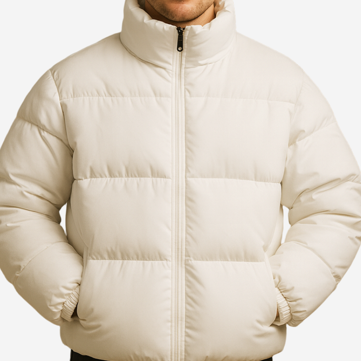 Men's Quilted Puffer Winter Jacket - Warm Casual Coat - White
