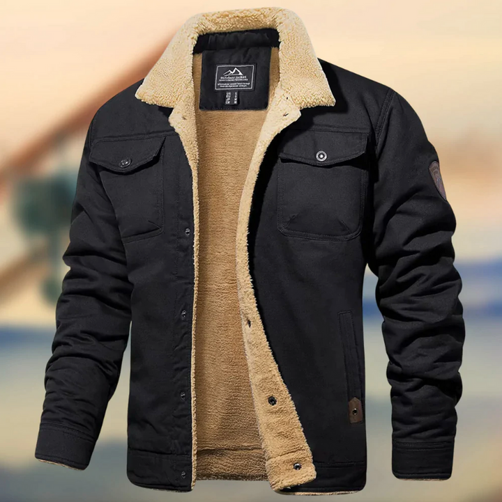 Men's Quilted Winter Jacket - Warm Padded Coat - Black