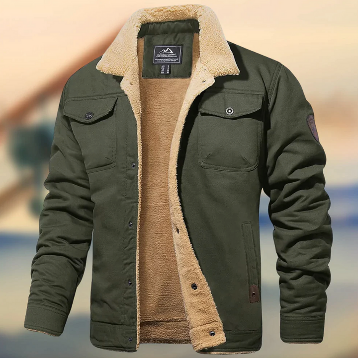 Men's Quilted Winter Jacket - Warm Padded Coat - Green