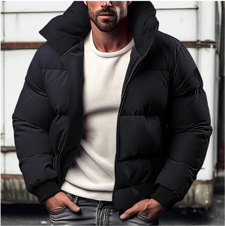 Men's Quilted Winter Jacket - Warm & Versatile - Black