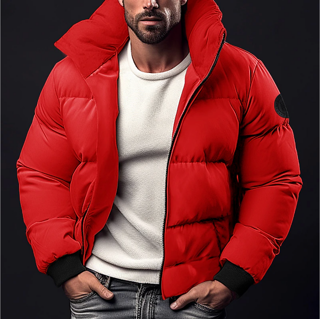 Men's Quilted Winter Jacket - Warm & Versatile - Red