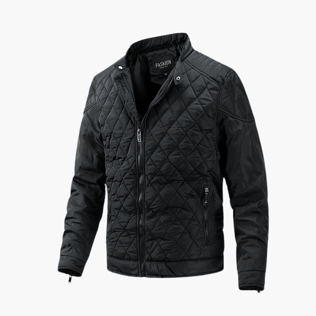 Men's Quilted Winter Jacket - Windproof Warmth - Black