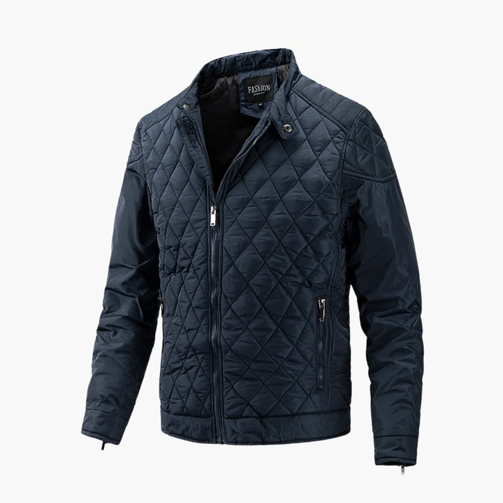 Men's Quilted Winter Jacket - Windproof Warmth - Blue