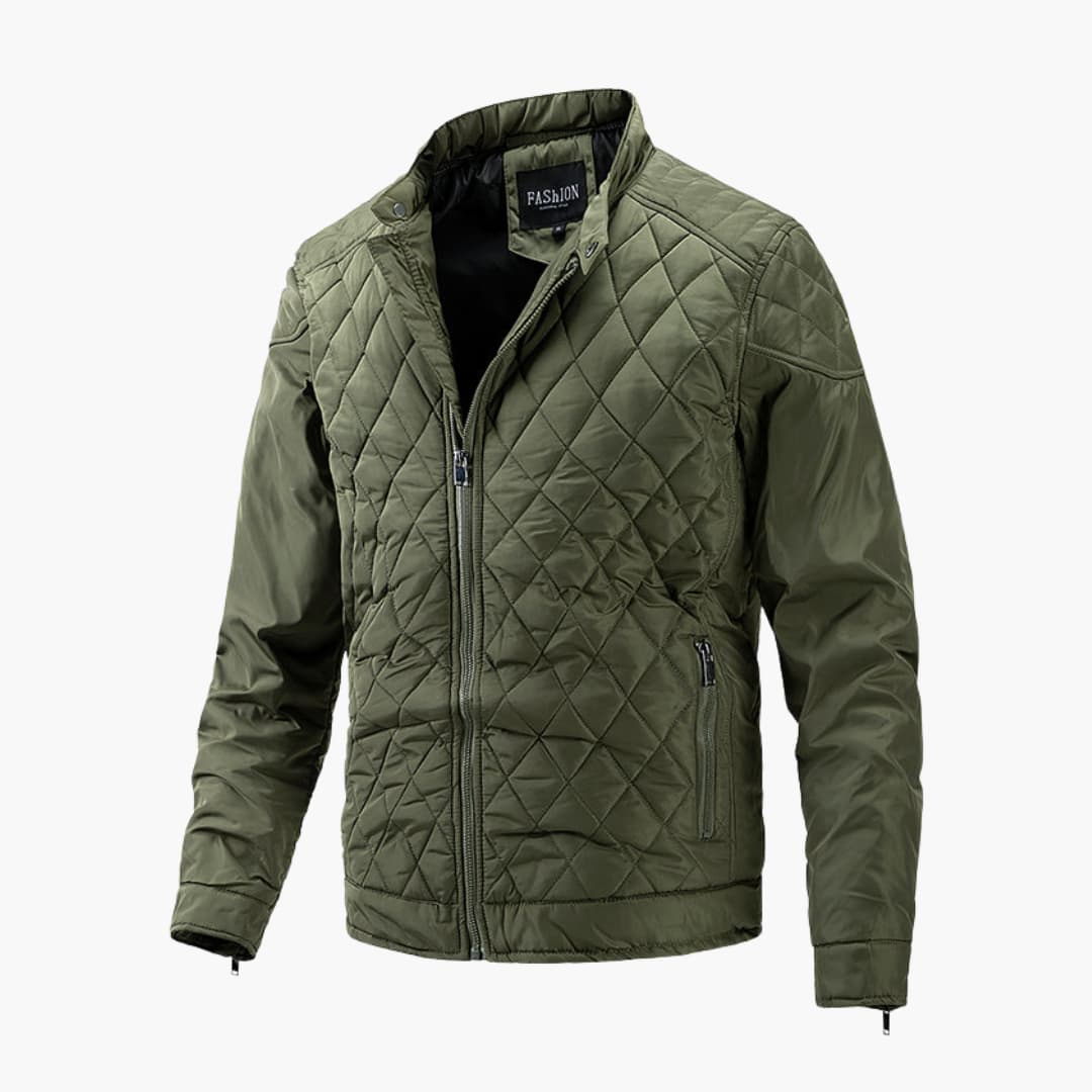 Men's Quilted Winter Jacket - Windproof Warmth - Green